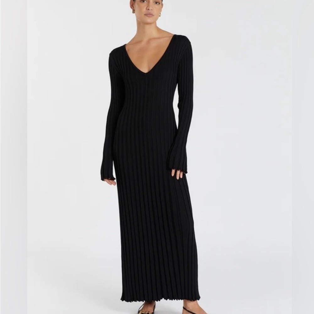 DISSH Black Black Reign Knit Ribbed Midi Dress